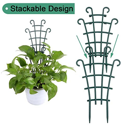 12 Pack Trellis for Potted Plants, Garden Trellis for Climbing Plants Plastic Mini Climbing Plant Trellis Flower Pots Support Stackable Trellis for Climbing Plants Peas, Dark Green