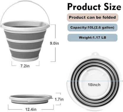 Collapsible Bucket, 2.6 Gallon (10L) Portable Water Pail, Foldable Design with Handle, for Garden, Car Wash, Camping