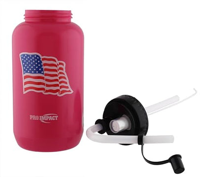 Squeezable Water Bottle with Bendable Long Straw and Spray cap - LDPE BPA Free Plastic - Hydration for Baseball Hockey Gym MMA Yoga Boxing Cycling Softball Football Lacrosse (35.5 Oz.) - color: Pink American Flag