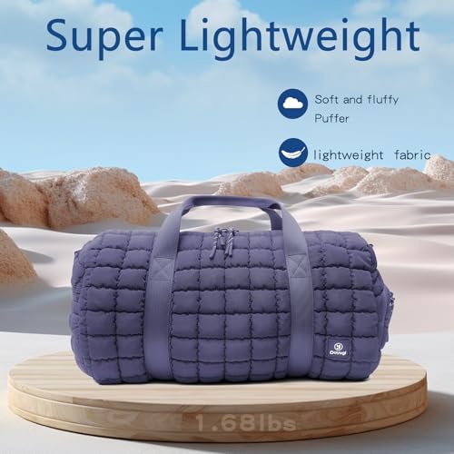 Quilted Gym Bag for Women,Duffle Bag for Travel with Wet Pocket,Carry on Weekender Bags for Women,Travel Bag with Shoe Compartment(Purple) - color: Purple