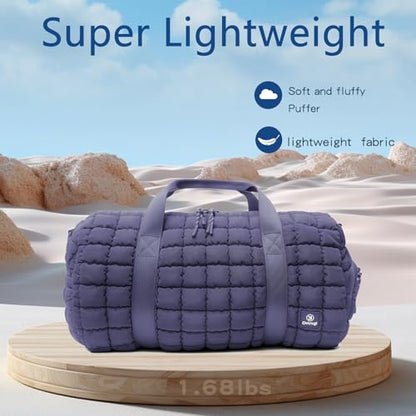 Quilted Gym Bag for Women,Duffle Bag for Travel with Wet Pocket,Carry on Weekender Bags for Women,Travel Bag with Shoe Compartment(Purple) - color: Purple