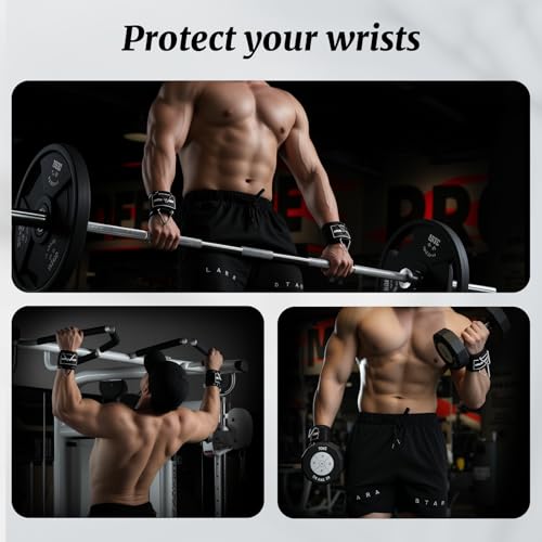 Wrist Cuffs with D-Ring, Wrist Wraps for Weightlifting with Neoprene Padding, Wrist Straps for Cable Machines - color: Glossy Black