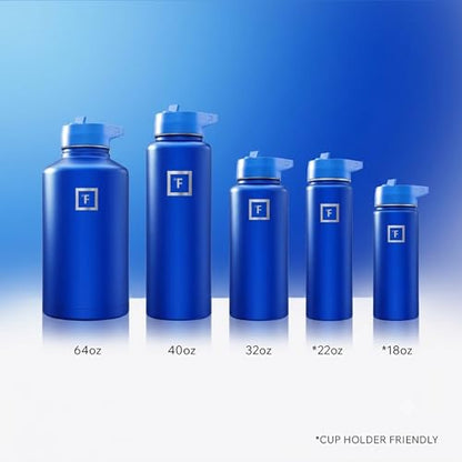 IRON °FLASK 40 oz Wide Mouth Water Bottle with Straw - color: Cobalt, style: Straw - 40 Oz (1 Lid)