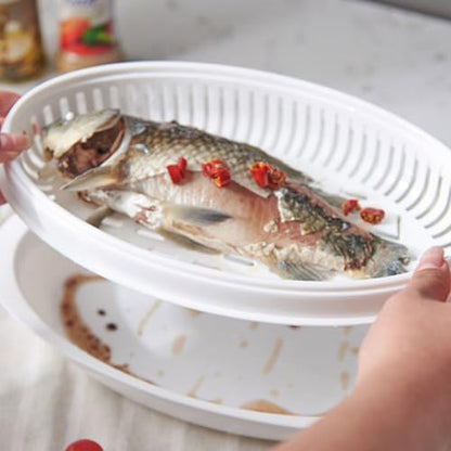Generic Microwave Steamer Fish Steamer with Lid, White Food Steamed Holder for Vegetables and Seafood, Quick Heat Transfer Steaming Plate for Nutritious Home Cooking