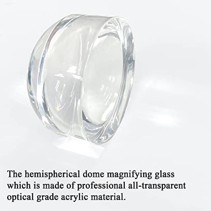 MAGDEPO 4X Acrylic Dome Magnifier 2.5 inch Crystal Clear Paperweight with Card Size Magnifying Sheet for Blueprints, Maps, Newspapers, Hobbies, etc.