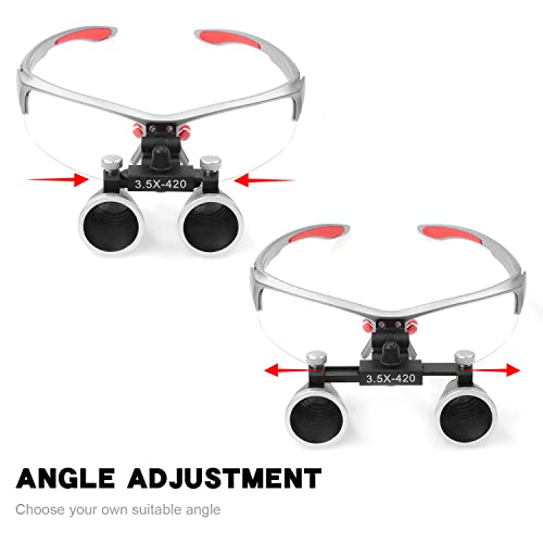 3.5x420MM Angle Adjustable Binocular Loupes Magnifier Glasses Loupes with Cloth Case (Silver) - color: Silver