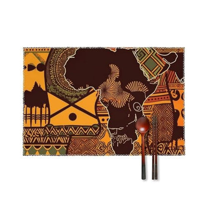 Placemat Set of 4 Washable Place Mats Heat Resistant African Map Ethnic Pattern Table Mats for Kitchen Non-Slip Placemats Wipeable Desktop Protection Mat for Dining Table - color: African Map Ethnic Pattern