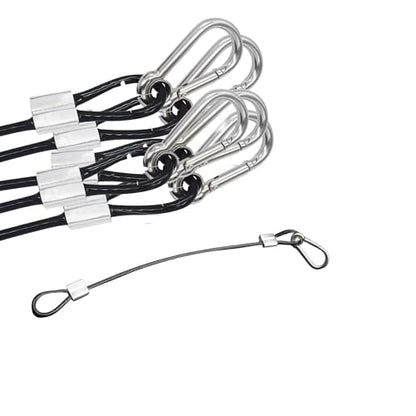 5 pcs 24 inch Vinyl Cover Coated Stainless Steel Wire Rope Lanyard Cable Tether Safety Strap with Hooks and 2 Loops (4mm Thickness), Black - color: 5pcs_black, size: 24"/60cm