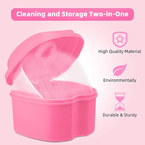 Annhua Denture Retainer Container Case Cleaning,Denture Bath Box False Teeth Storage Box - color: Pink