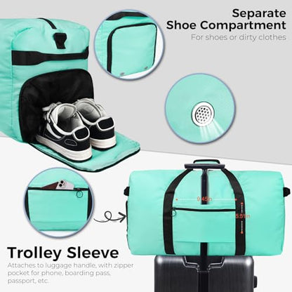 Fmeida 65L Duffle Bag Foldable Travel Duffel Bags for Men Women Travel Bag - color: Glossy Mint Green