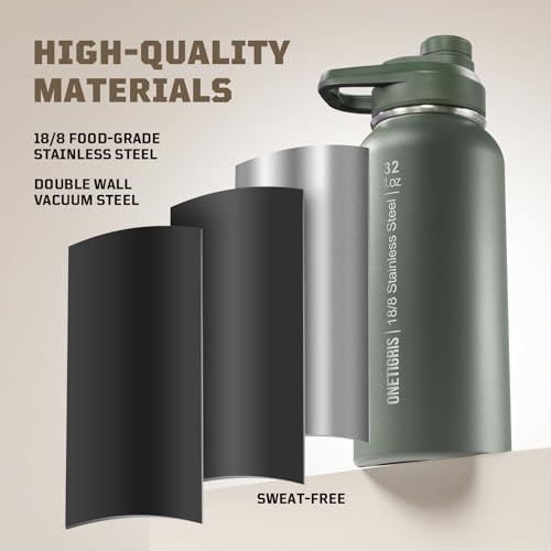 ONETIGRIS 32oz Insulated Tactical Water Bottle with Straw & MOLLE Sleeve - color: Green