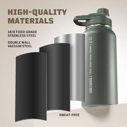 ONETIGRIS 32oz Insulated Tactical Water Bottle with Straw & MOLLE Sleeve - color: Green