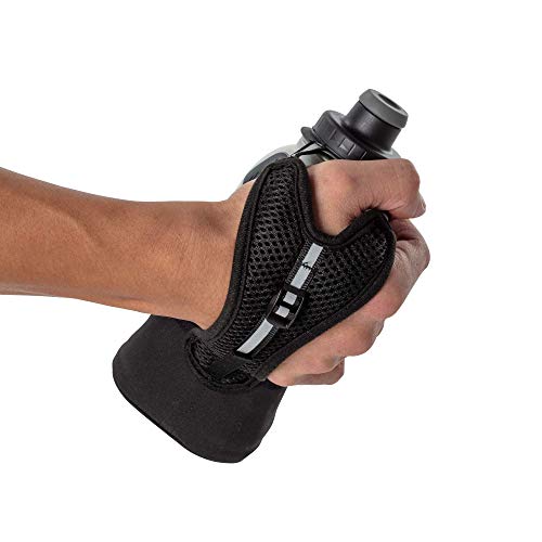 Nathan Running Handheld Water Bottle Adjustable No-Grip Quick Squeeze Lite Hand Strap. Reflective Hydration - color: Black / Marine Blue, style: 12oz Insulated