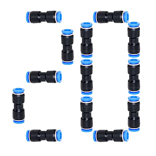 Beduan Push to Connect Fitting, 10mm Tube OD Pneumatic Quick Adapter Tubing Air Hose Line Pipe Fitting 20Pcs For 3/8" Tube OD - size: 10mm (20Pcs)