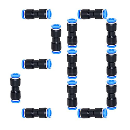 Beduan Push to Connect Fitting, 8mm Tube OD Pneumatic Quick Adapter Tubing Air Hose Line Pipe Fitting 20Pcs For 5/16" Tube OD - size: 8mm (20Pcs)