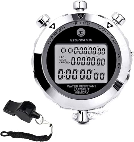 Stopwatch Timer, Digital Stop Watch with 0.01second & 0.001second Timing, Metal 10/100/400 Laps Memory, Rolilink Large dispaly Alarm Clock for Coach Sports Running Marathon - color: 10 Lap