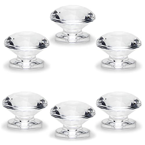 6Pcs Tiny Pull Handle, Diamond Acrylic Knob, Self-Stick Mini Knobs, 19mm Diameter Small Size Knob Clear Shiny Knob Diamond Shaped for Jewelry Box, Gift Case and Makeup Box - color: Diamond handle, size: 6 Pieces