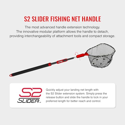 EGO S2 Slider Fishing Net Handle | Adjustable Extension Handle, Minimal Water Drag Design, Ergonomic Foam Grip for Landing Nets - size: 29" - 60" x 17" - 19", style: Lightweight Non-tangle Rubber Mesh