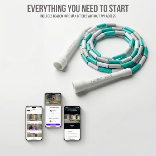 Elevate Rope Beaded Jump Rope, 1 in Beads, 10 ft Adjustable, Segmented - color: WHITE/TEAL/GREY