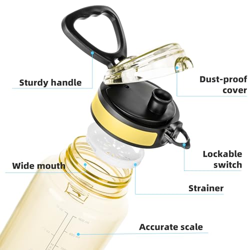 Fanhaw 32oz Clear Plastic Water Bottle with Anti-dust Lid, Imperial Yellow - color: Imperial Yellow