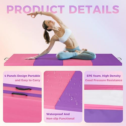 Folding Gymnastics Mat & Exercise Mats&Gymnastics Tumbling Mats-Thick Portable Home Gym Floor Pad for for Pilates, Aerobics, and Martial Arts Fitness Training，Four Pads Folding design