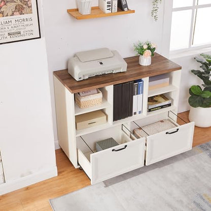 40" Lateral File Cabinet,Farmhouse Wood Small Home Office Storage with Wheels,Filing Cabinet with 2 Drawers for Legal/Letter/ A4 Size