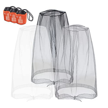 Mosquito Head Mesh Nets Gnat Face Netting for No See Ums Insects Bugs Gnats Biting Midges from Any Outdoor Activities, Works Over Most Hats Comes with Free Stock Pouches (3pcs, Grey+Black+White) - color: Grey+black+white