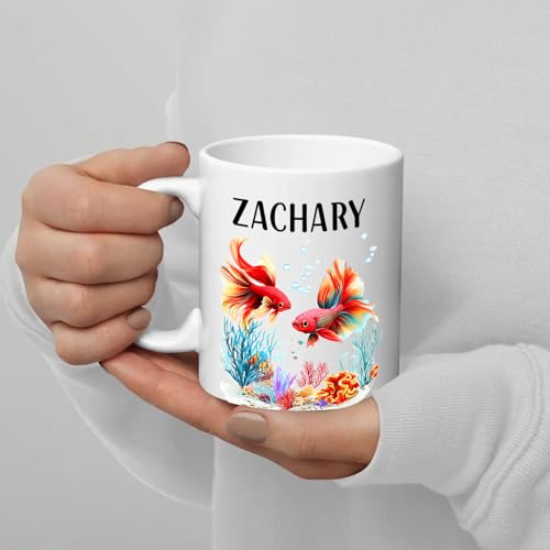 Personalized Betta Fish Coffee Mugs Gifts For Friends Coworkers, Custom Name Betta Fish White Mugs 11 Oz, Betta Fish Coffee Cup Gift For Betta Fish Lovers Birthday, Siamese Fighting Fish Accent Mug