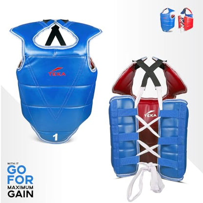 Chest Protector for Kickboxing, Sparring Training Heavy Punching, Boxing Body Protector Adjustable Shield, Martial Arts Upper Belly Protection Pad, Taekwondo - size: Large (Red/blue)