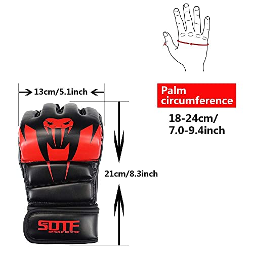 SOTF Punching Gloves for Adults MMA Training Gloves Men Fight Boxing Gloves Open Fingers Women - color: red