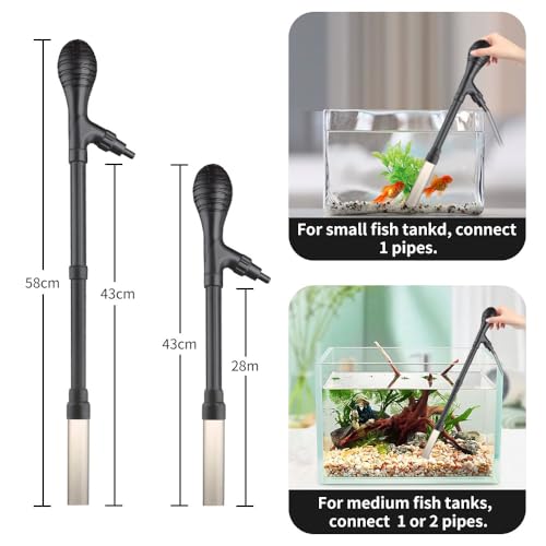 Small Gravel Vacuum for Aquarium, Adjustable Length Manual 80GPH Aquarium Gravel Cleaners, Low Water Level Fish Tank Water Changer with Suction Ball, Use for Fish Tank Cleaning Gravel and Sand