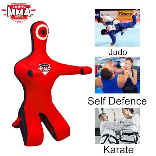 Kids Grappling Standing Dummy - Unfilled – Wrestling, Jiu-Jitsu, MMA Training Dummy with Moveable Arms and Legs – Durable Polyester Fabric - color: Red-Sit, size: 6 ft-72 Inch