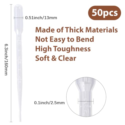 50Pcs 3ML Plastic Dropper Liquid Dropper Tool Clear Long Refillable White Essential Oil Laboratory Calibrated Eye Container Pipettes for Essential Oils Liquids Resin Activities Accessories - size: 6.3x0.51 inch(16x1.3cm)