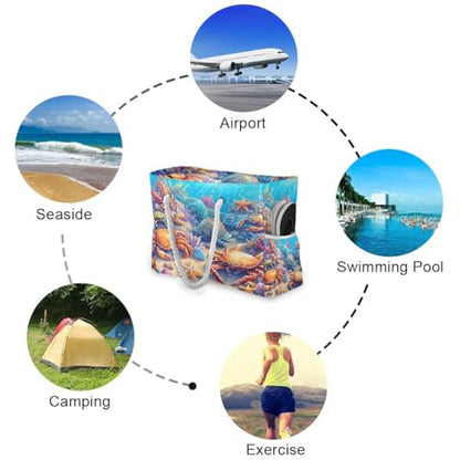 senya Large Beach Bags Totes Canvas Tote Shoulder Bag Soft Wave Water Resistant Bags for Gym Travel Daily Ocean - color: Marine Crab