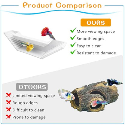 Aquarium Underground Tunnel Small Fish Cave Hideout with 2 Entrances Under Gravel Viewing Shrimp Tunnel Plastic Fish Tank Decoration (White) - color: White