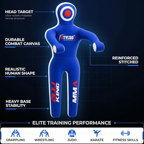 Unfilled Grappling Dummy – Adult Life Size Wrestling & BJJ Training Dummy, MMA Jiu Jitsu Judo Takedown & Throwing Practice, Heavy-Duty Triple-Stitched Canvas Submission Dummy - color: Blue, size: 5ft / 60"