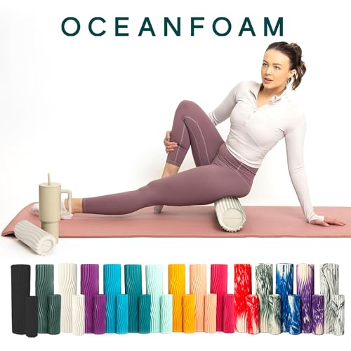Oceanfoam Ripple Travel Foam Roller (11" x 3.35") Firm Mini Foam Roller for Physical Therapy, Deep Tissue Massage, Back Pain - High Density, Ergonomic Wave Textured - Yoga, Pilates, Exercise (Natural) - color: Natural