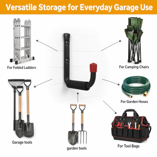 6 Pack Garage Hooks Heavy Duty, Utility Steel Hooks with EVA Foam Padding, 9.48inch Wall Mount J Organizer Hanger for Hanging Bikes Kayak Garden Tool Hose Bike Shelf - size: 9.48inch