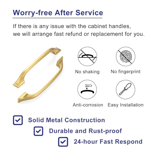 10 Pack 5 Inch Hole Centers, Brushed Gold Cabinet Pulls Gold Cabinet Handles Gold Kitchen Hardware for Cabinets ZP2409 Drawers Bedroom Dresser Bathroom Vanity Cupboard Closet - color: Brushed Gold, size: 5" Hole Centers-10 Pcs