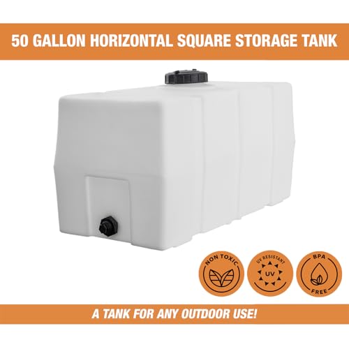 82123919 Horizontal Square Reservoir Water Tank, 50 Gallon, Made in USA, Natural Poly Tank for Non-Flammable Liquids, UV-Resistant, Ideal for Agricultural Use, RV Water Storage, White - size: 50 gallon