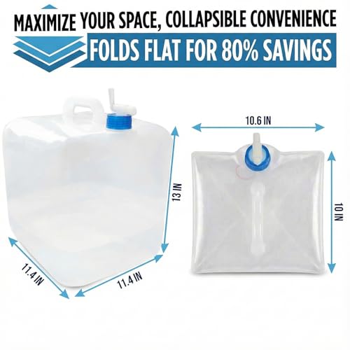 3-Pack 5.3 Gallon (20L) Collapsible Water Containers with Spigot - BPA-Free PE Water Jug - Leak-Proof Water Storage Bag for Camping, Hiking & Emergency Backup - Portable, Foldable