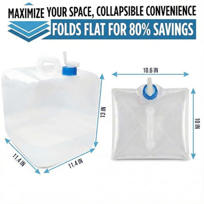 3-Pack 5.3 Gallon (20L) Collapsible Water Containers with Spigot - BPA-Free PE Water Jug - Leak-Proof Water Storage Bag for Camping, Hiking & Emergency Backup - Portable, Foldable