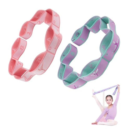 2pcs Stretch Strap for Kids,Elastic Yoga Stretching Strap with Loops, Multi-Loop Adjustable Exercise Stretching Bands，Stretching Resistance Ballet Bands for Dance, Latin, Gymnastics Exercis -8Loops - color: A