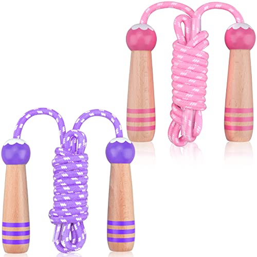 Lorvain Jump Rope for Kids,Adjustable Kids Jump Ropes for Fitness Activity | Cotton Skipping Rope with Wooden Handle for Girls Boys Toddler Outdoor Fun Activities Exercise - color: Pink&Purple-2pcs