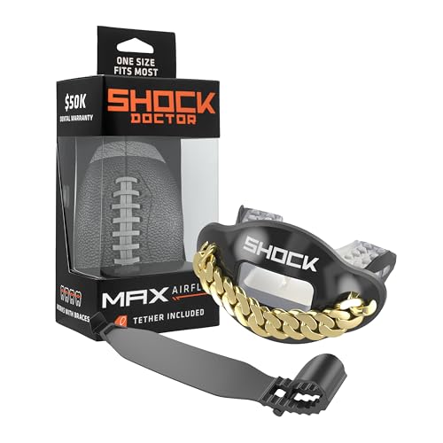 Shock Doctor Lip Guard, Adult and Youth Mouth Guard Football with Strap, Breathable Wide Opening Football Mouthpiece for Youth and Adults OSFA, Shock Doctor Mouth Guards, Max Airflow - color: Black Chrome