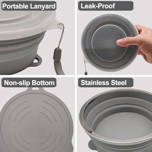 Mess Kit for Camping Silicone Collapsible Bowl Collapsible Cup and Stainless Steel Spoon for Backpacking Outdoor Hiking Traveling and Picnic - color: Gray