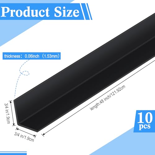 10 Pcs Wall Corner Protector Guards, Vinyl 3/4 x 48 Inches Corner Trim Molding, Avoid Scratching Scuffs, Ease Install and Cleaning for Door Countertop Furniture Cabinet Protection, Black