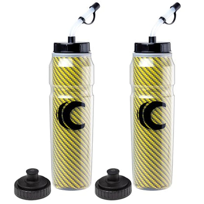 Cannon Sports 28oz Insulated Squeeze Water Bottle with Straw, Leak Proof Lids, 2 lids (Straw and Squeeze), Double Wall Insulation, Wide Mouth, BPA-Free (2 Pack) (Yellow) - color: Yellow