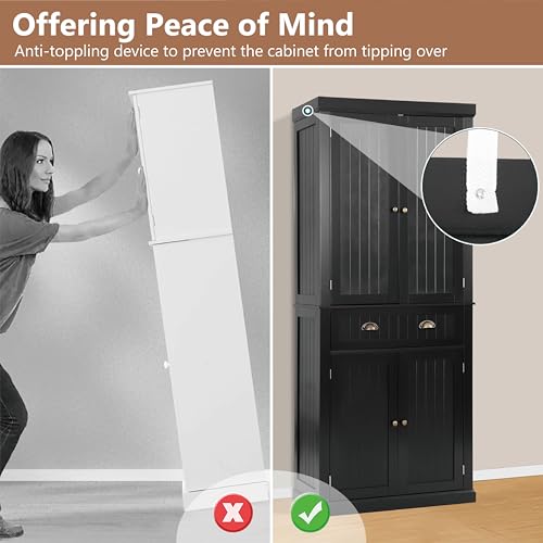 72" Kitchen Pantry,Tall Storage Cabinets with Doors and Shelves,Freestanding Pantry Cabinet for Bathroom,Dining Room and Living Room (Black) - color: Black