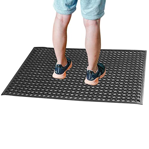 Outdoor Rubber Mat Kitchen Anti-Fatigue Floor Mats (24" x 36") Restaurant Bar Floor Mat New Rubber Non Slip Drainage Mat Black